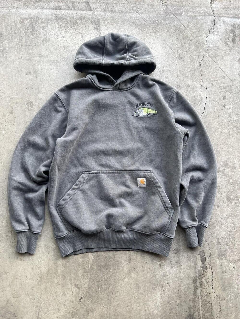 Carhartt Hoodie Mens Small Grey Pullover Fleece Sweatshirt Loose Fit Truck
